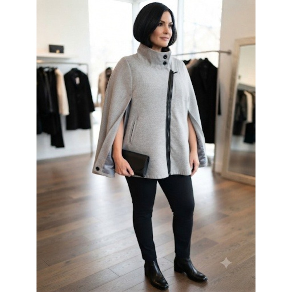 Lane Bryant Gray Asymmetrical Zip Funnel Neck Cape Coat Plus Size 14/16W Chic